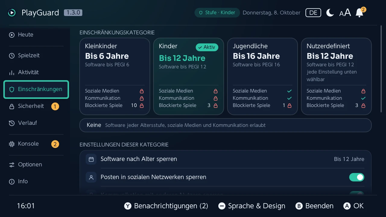 Einschränkungen: die Einschränkungsstufe und was sie erlaubt
