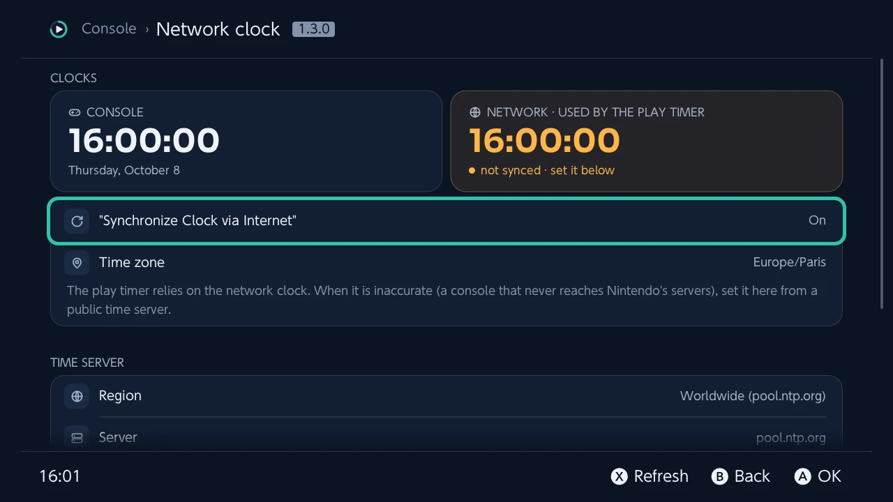 Network clock: the console clock beside the network clock the play timer relies on