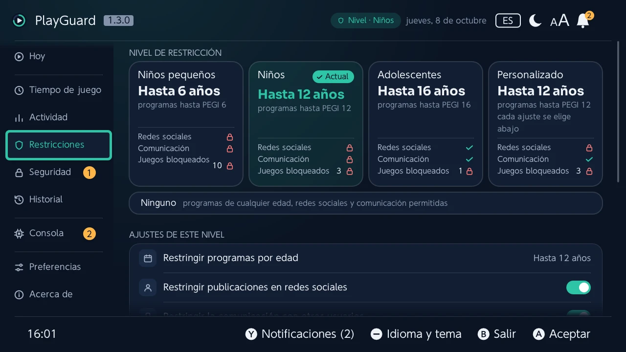 Restricciones: el nivel de restricción y lo que permite