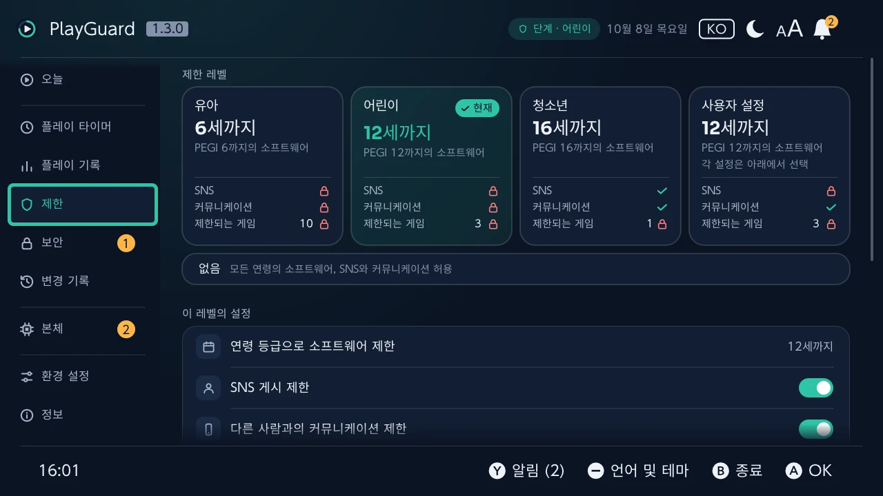 제한: 제한 레벨과 그 레벨이 허용하는 것