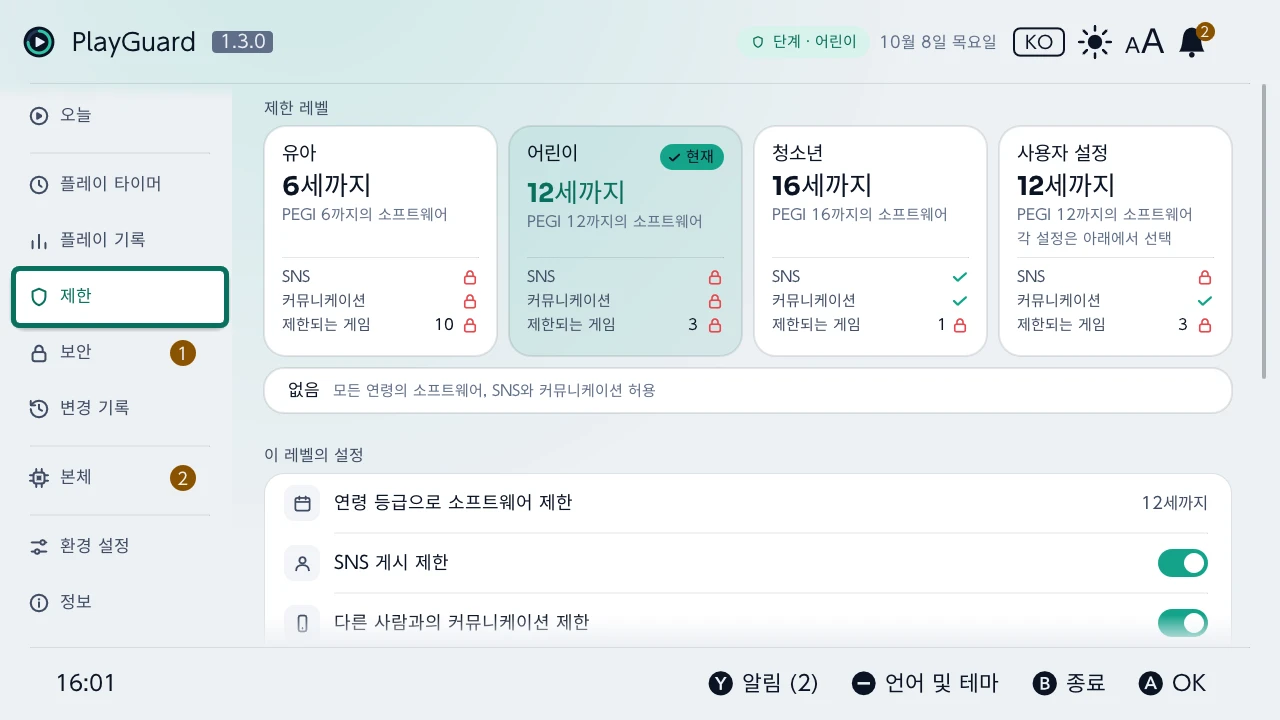 제한: 제한 레벨과 그 레벨이 허용하는 것