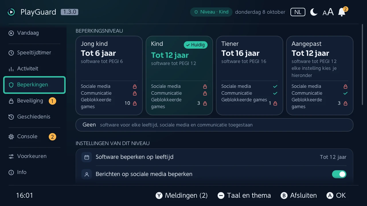 Beperkingen: het beperkingsniveau en wat het toestaat