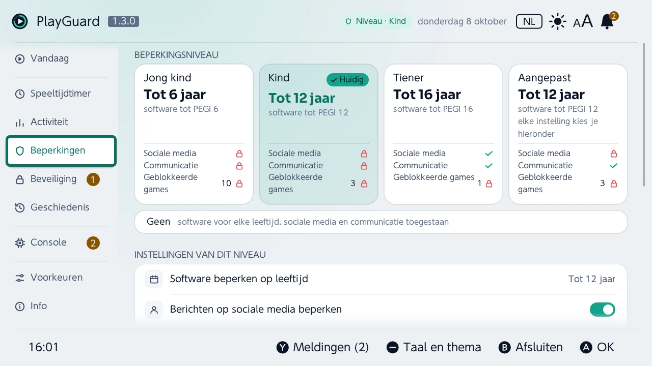 Beperkingen: het beperkingsniveau en wat het toestaat